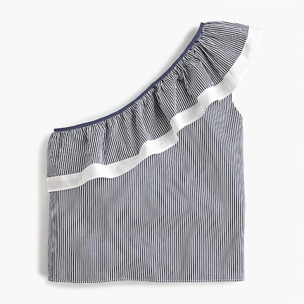 J. Crew One-shoulder ruffle top in stripe